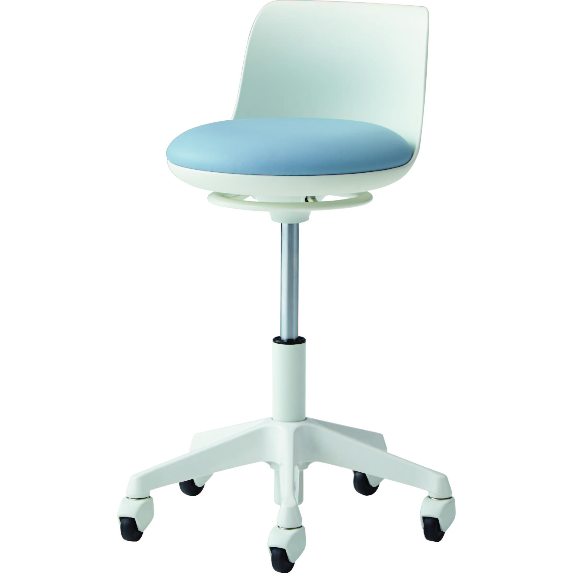 【椅子】pirouetto 5本脚ミドル ホワイトシェル 背付 フットリング無 ゴムキャスター ビニールレザー 脚外径518